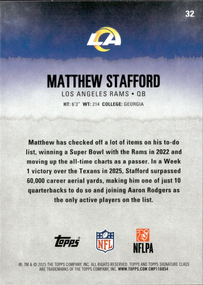 Matthew Stafford card back