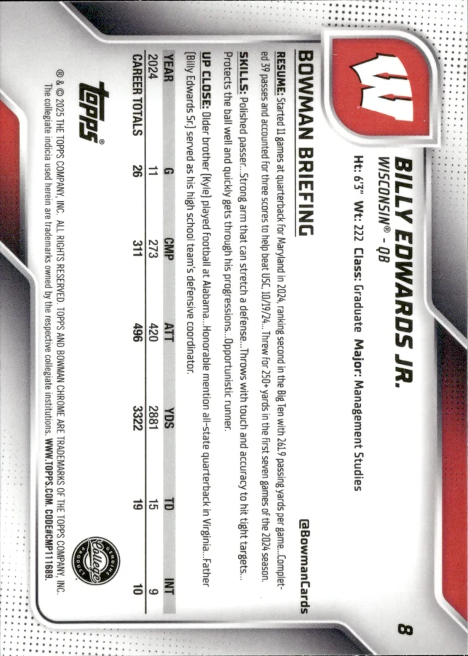 Billy Edwards Jr. card back