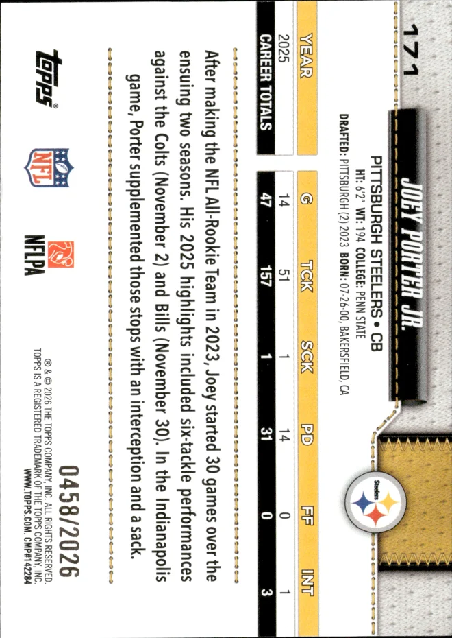 Joey Porter Jr. card back
