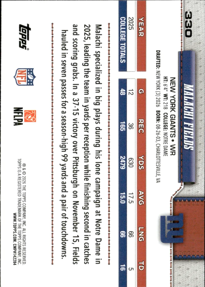 Malachi Fields card back
