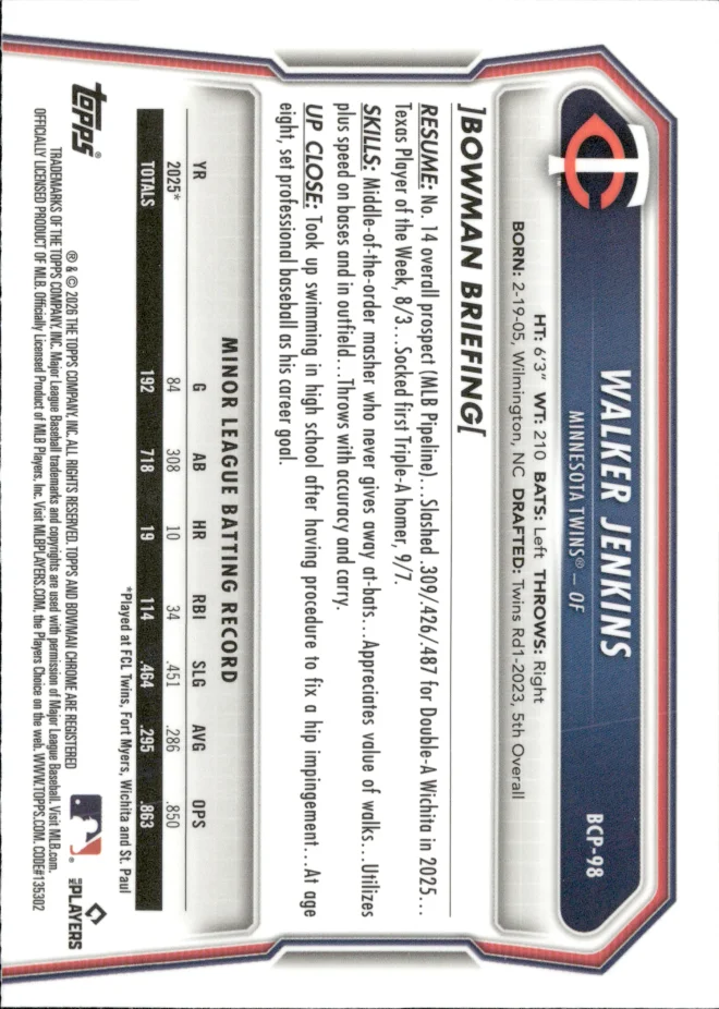 Walker Jenkins card back