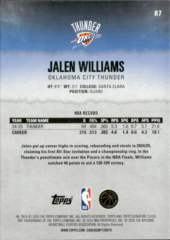 Jalen Williams card back