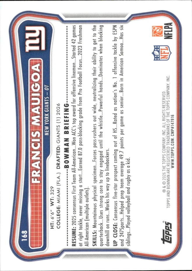 Francis Mauigoa card back