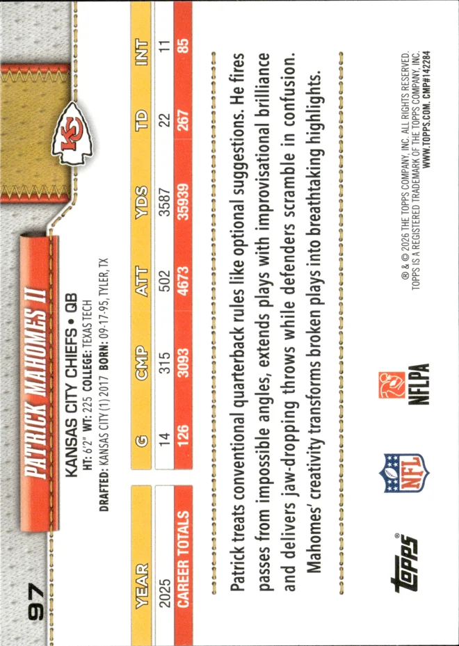 Patrick Mahomes II card back