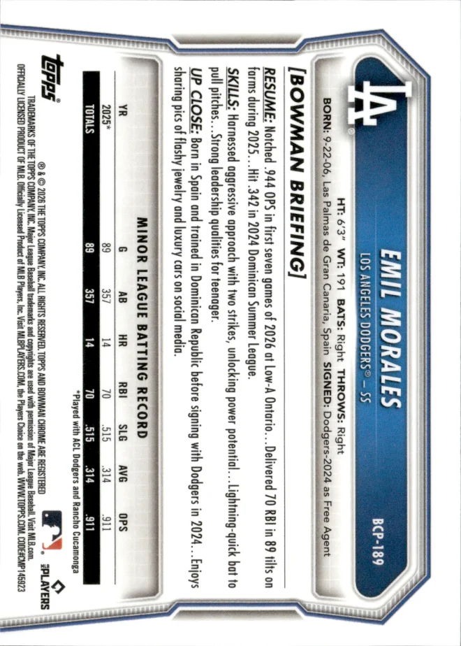 Emil Morales card back