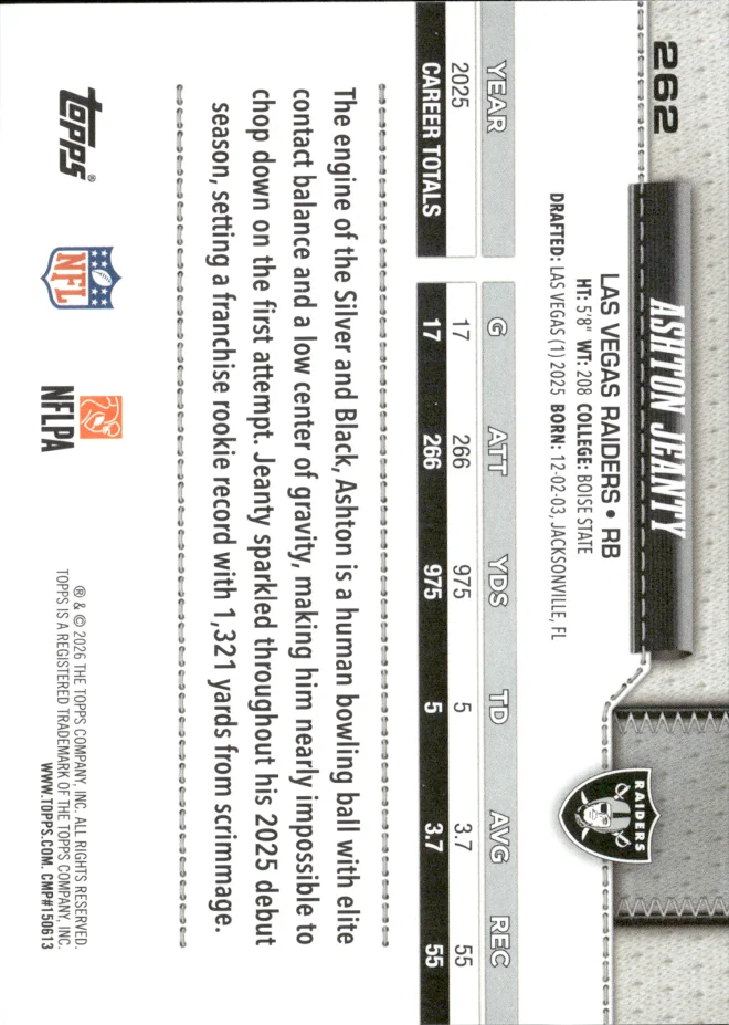 Ashton Jeanty card back