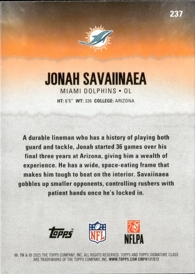 Jonah Savaiinaea card back