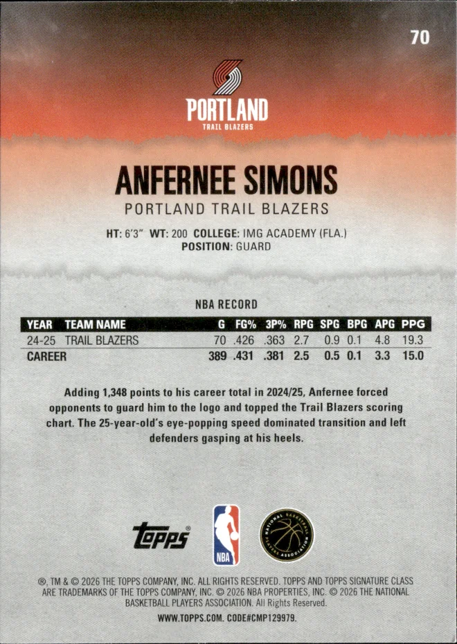 Anfernee Simons card back