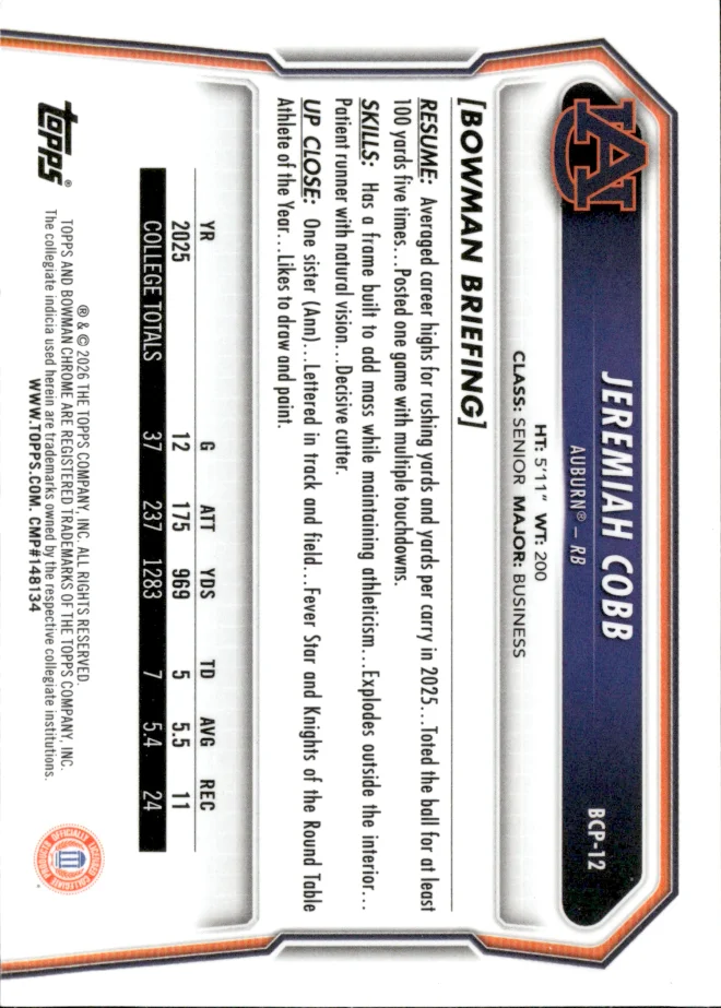 Jeremiah Cobb card back