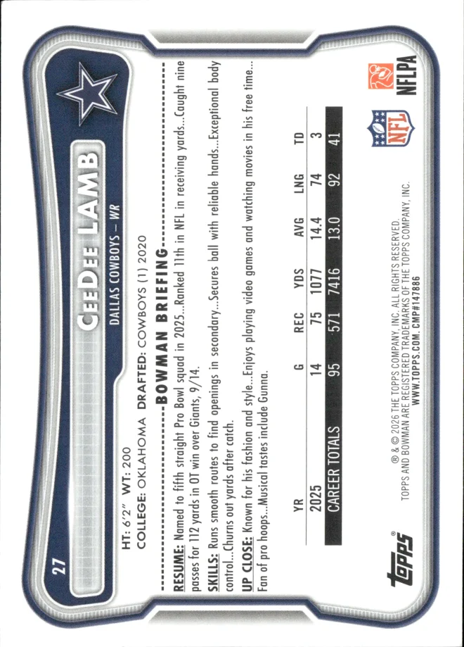 CeeDee Lamb card back