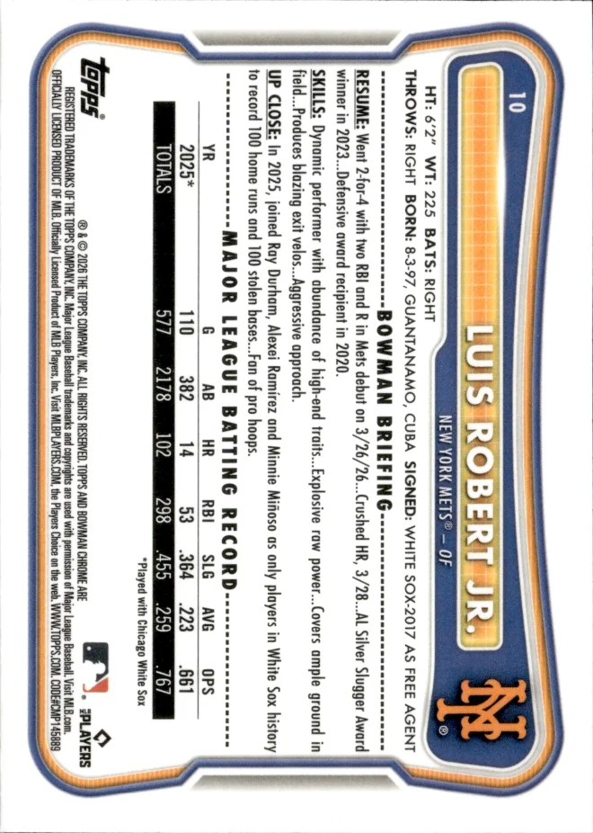 Luis Robert Jr. card back