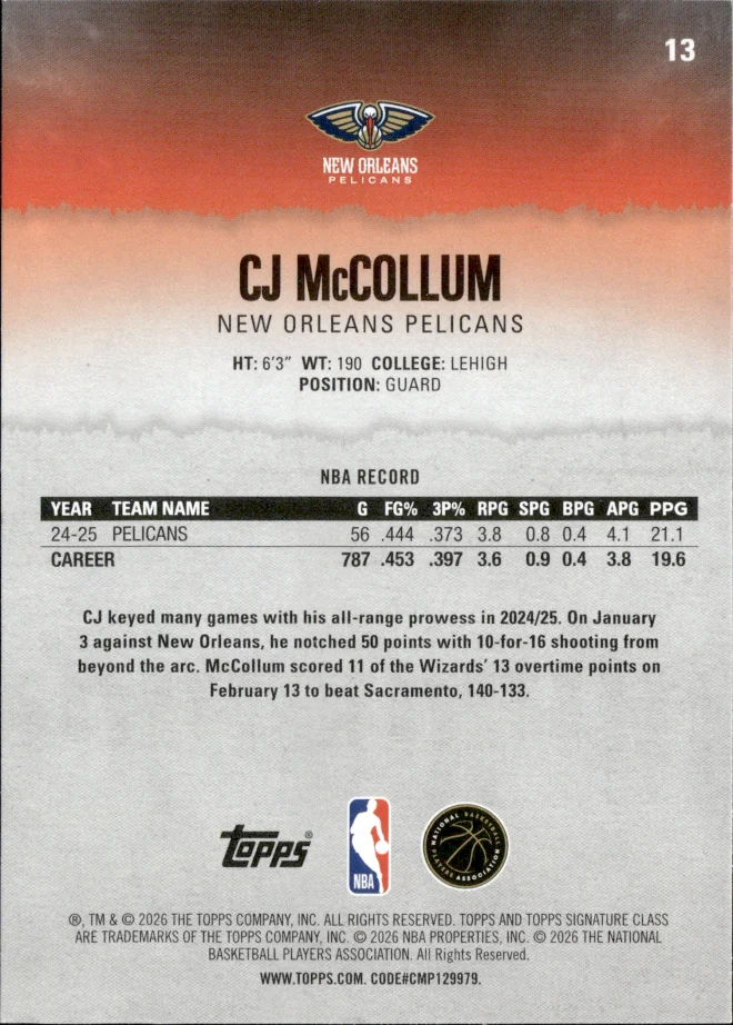 CJ McCollum card back