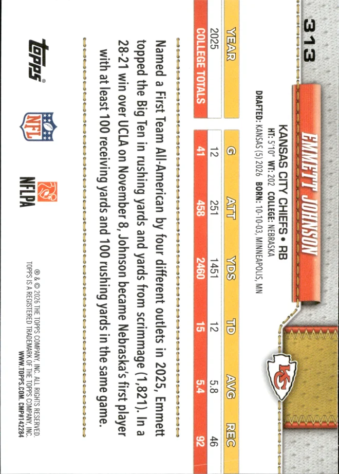 Emmett Johnson card back