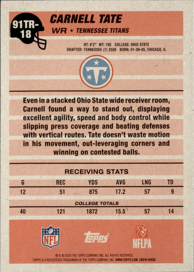 Carnell Tate card back