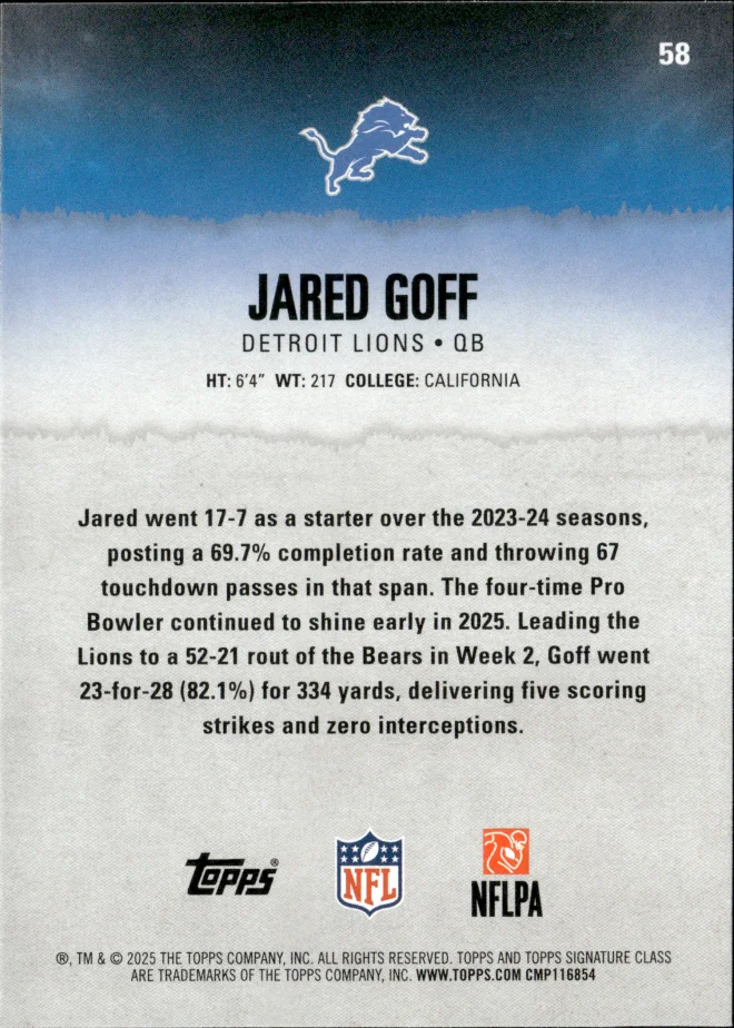 Jared Goff card back