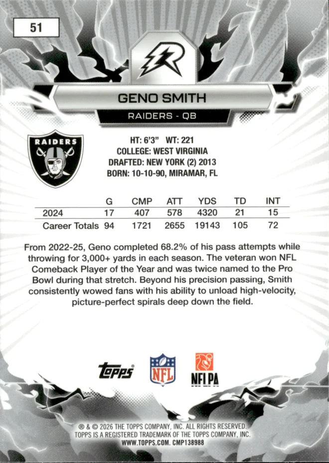 Geno Smith card back