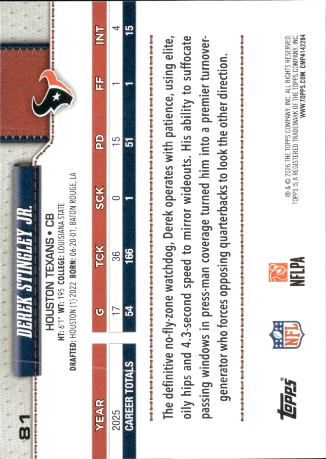 Derek Stingley Jr. card back