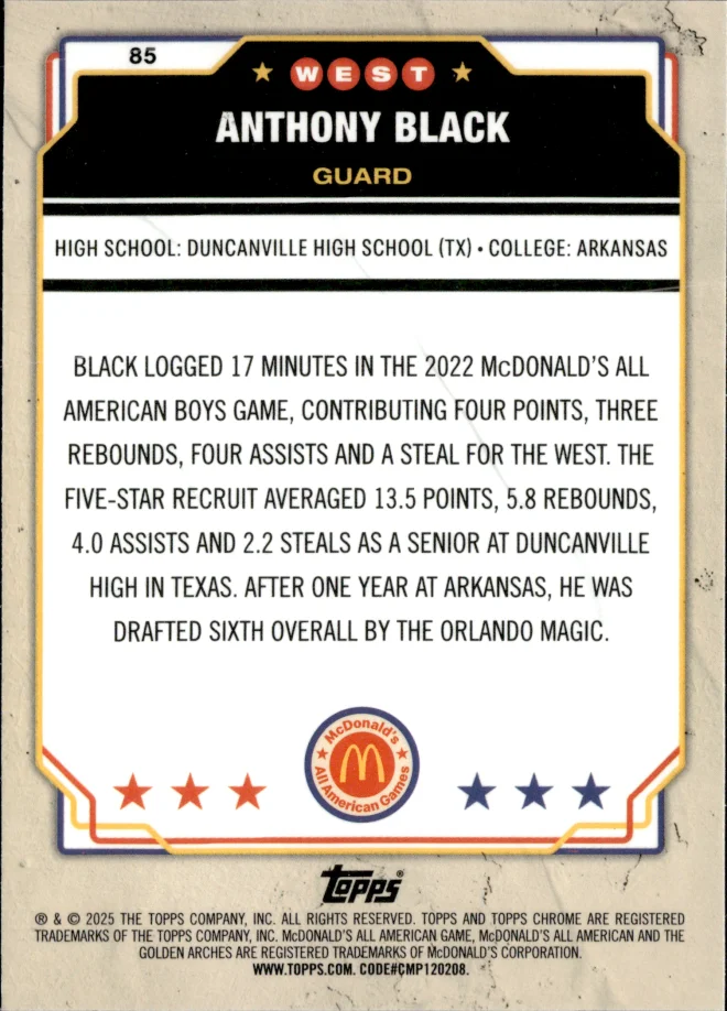 Anthony Black card back