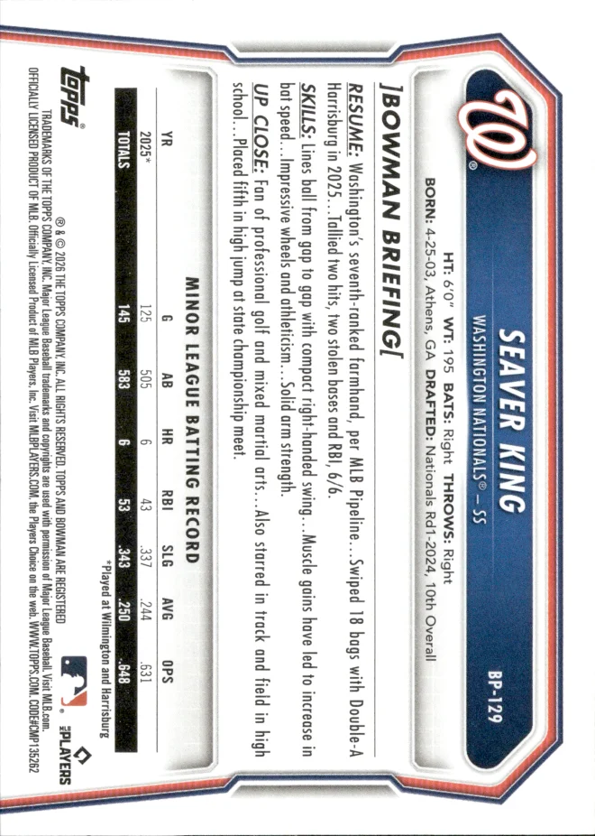 Seaver King card back