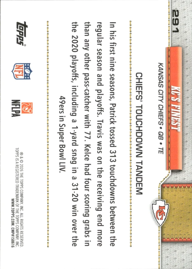Patrick Mahomes / Travis Kelce card back