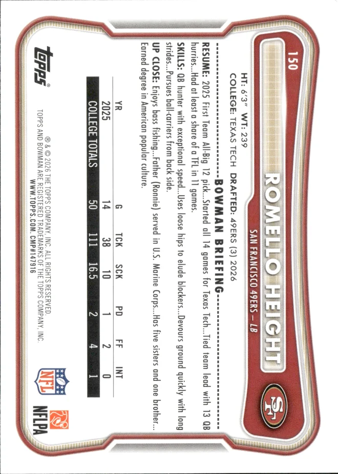 Romello Height card back