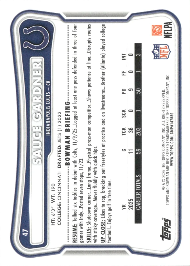 Sauce Gardner card back