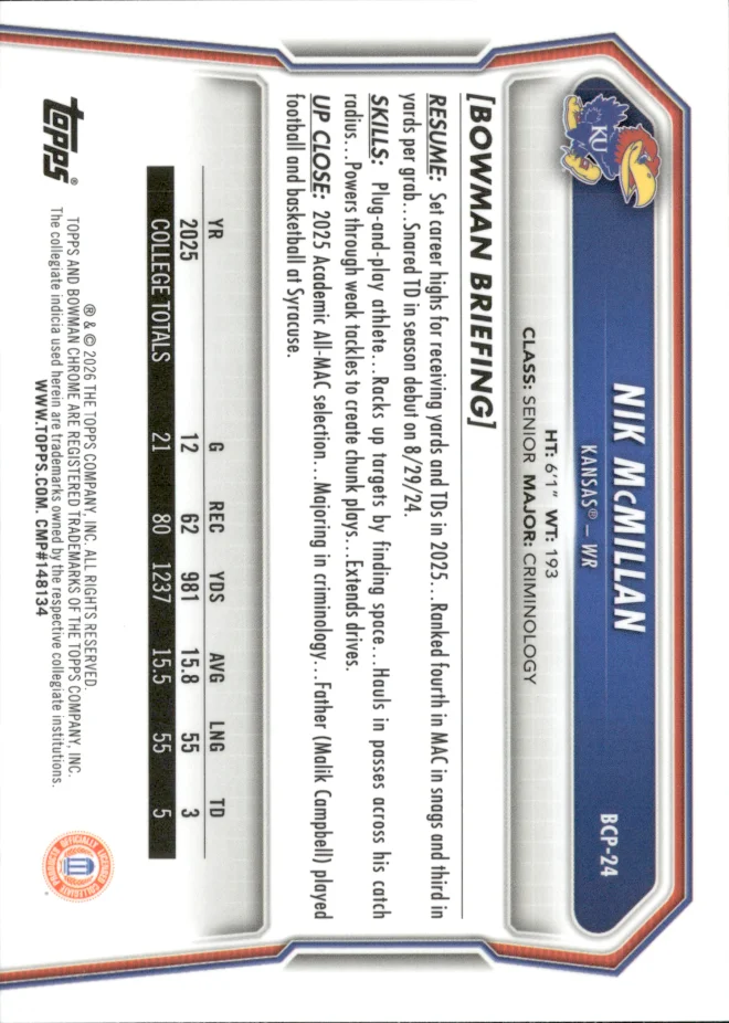Nik McMillan card back