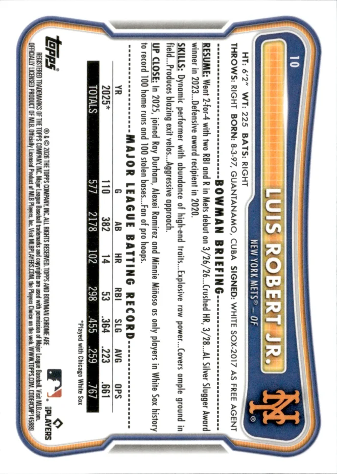 Luis Robert Jr. card back