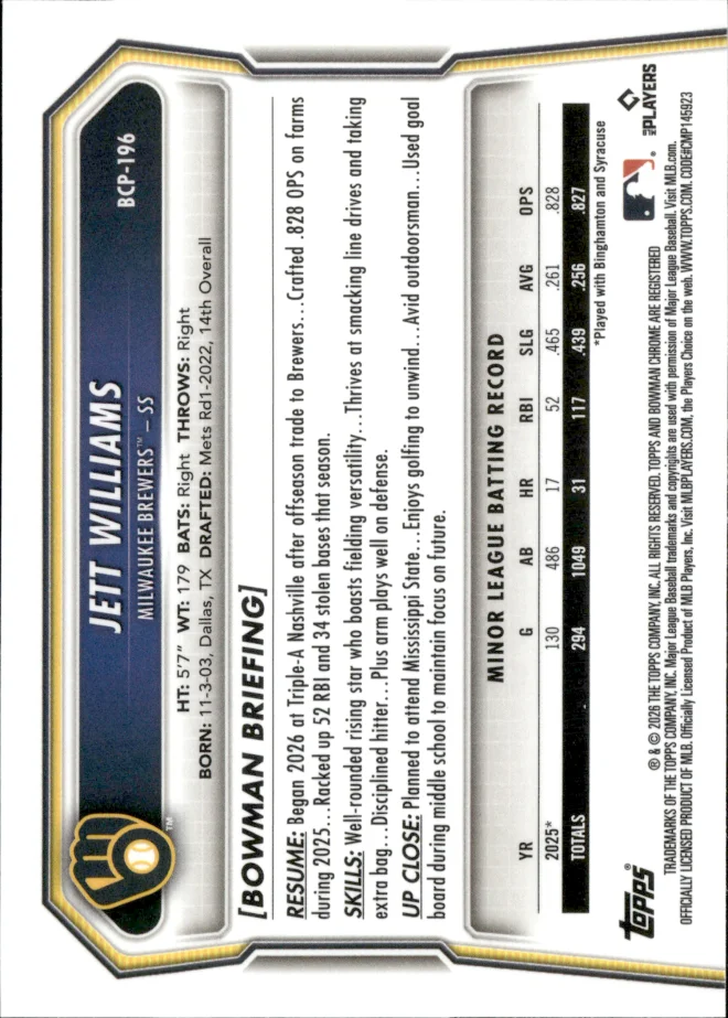 Jett Williams card back