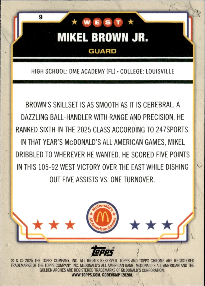 Mikel Brown Jr. card back
