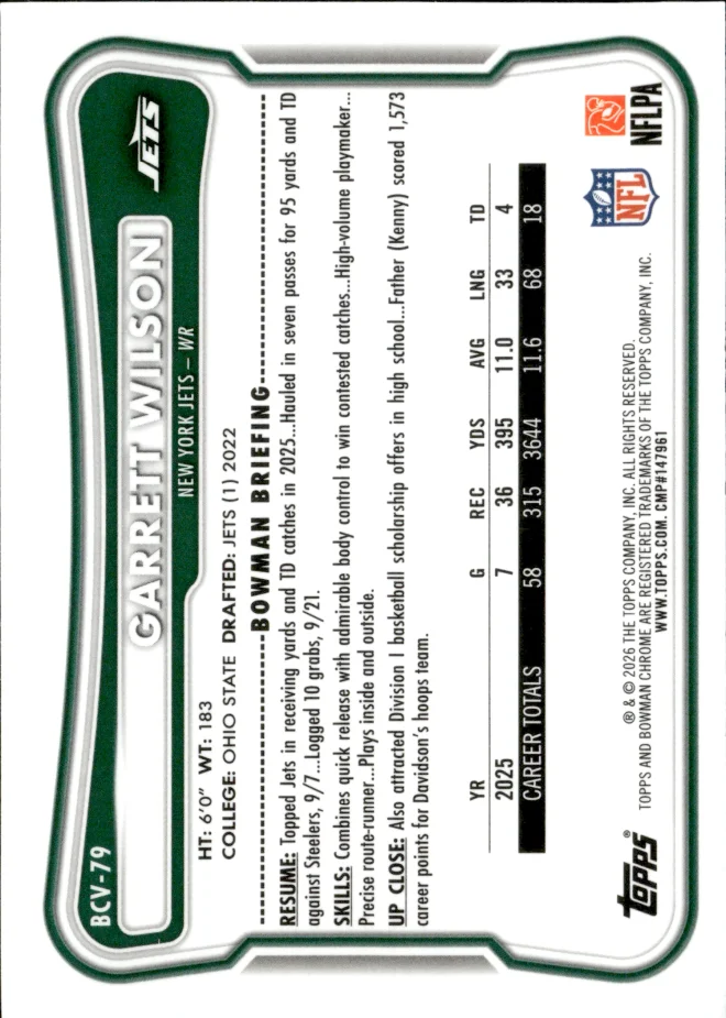 Garrett Wilson card back
