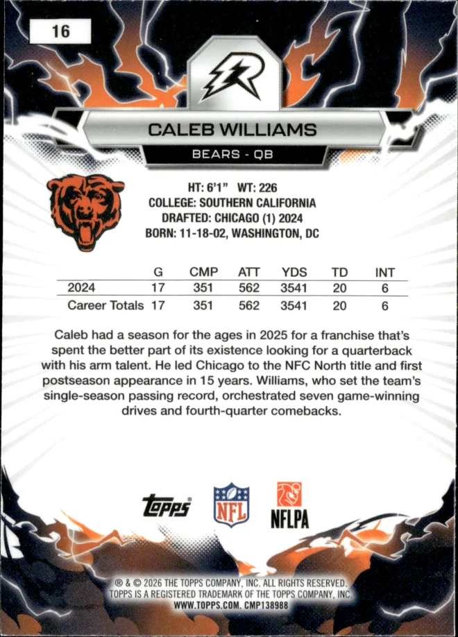 Caleb Williams card back
