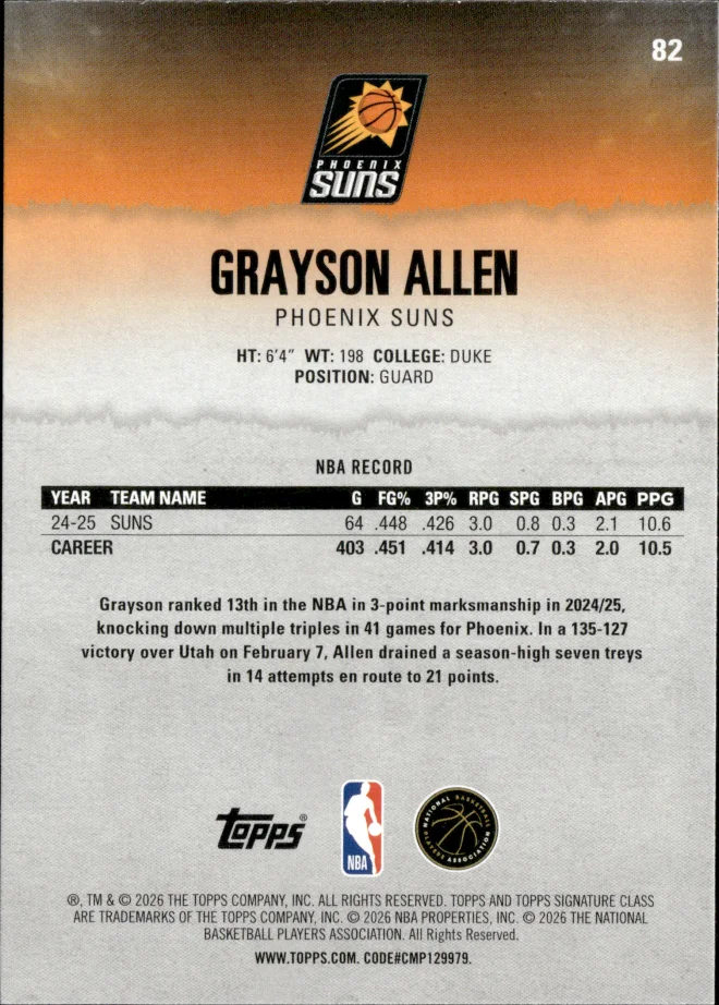 Grayson Allen card back