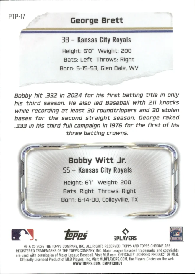 George Brett / Bobby Witt Jr. card back