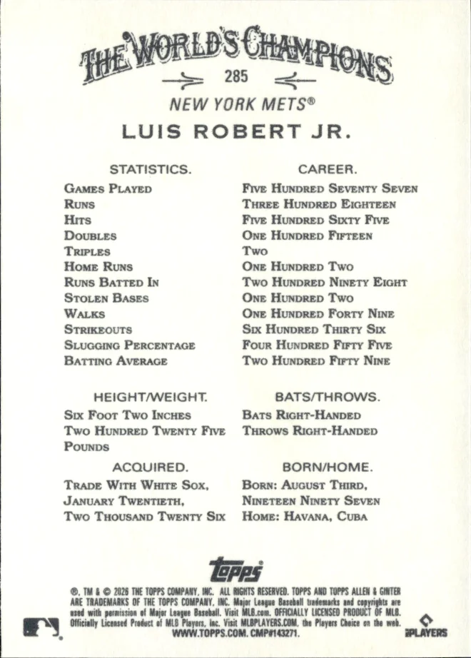 Luis Robert Jr. card back