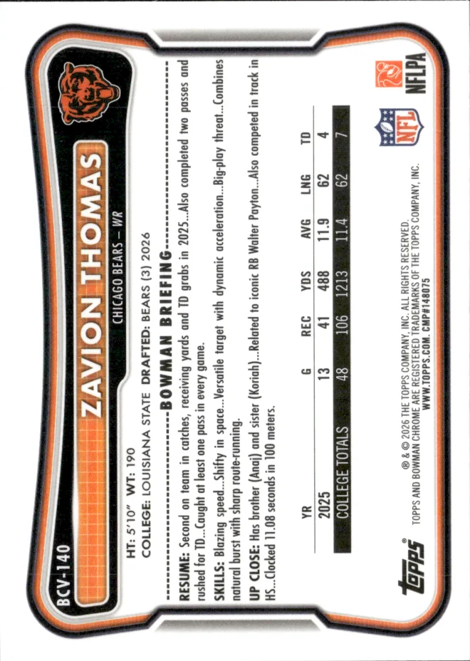 Zavion Thomas card back