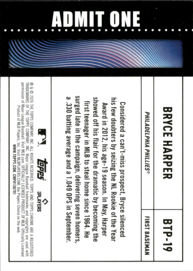 Bryce Harper card back