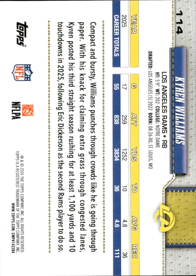 Kyren Williams card back