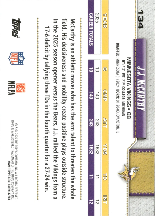 J.J. McCarthy card back