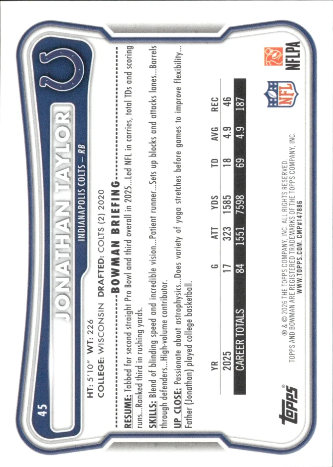 Jonathan Taylor card back