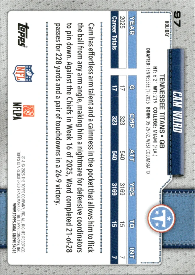 Cam Ward card back