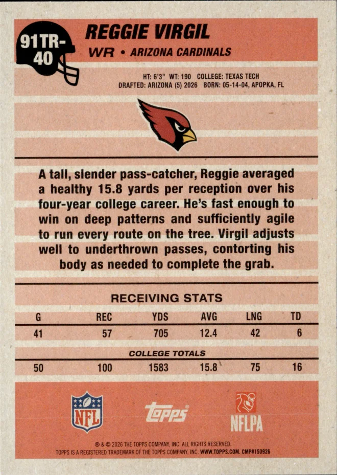 Reggie Virgil card back