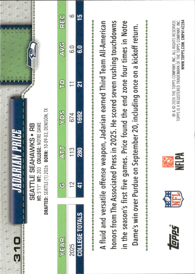 Jadarian Price card back