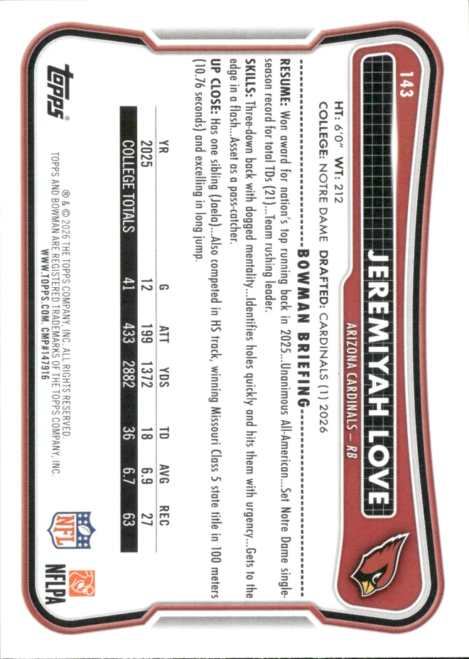 Jeremiyah Love card back
