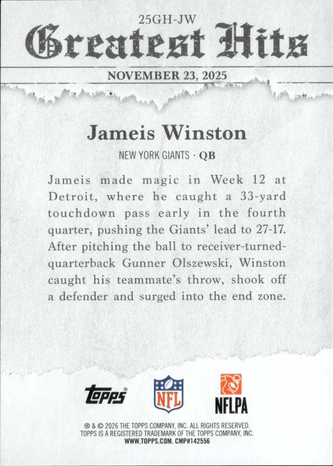Jameis Winston card back