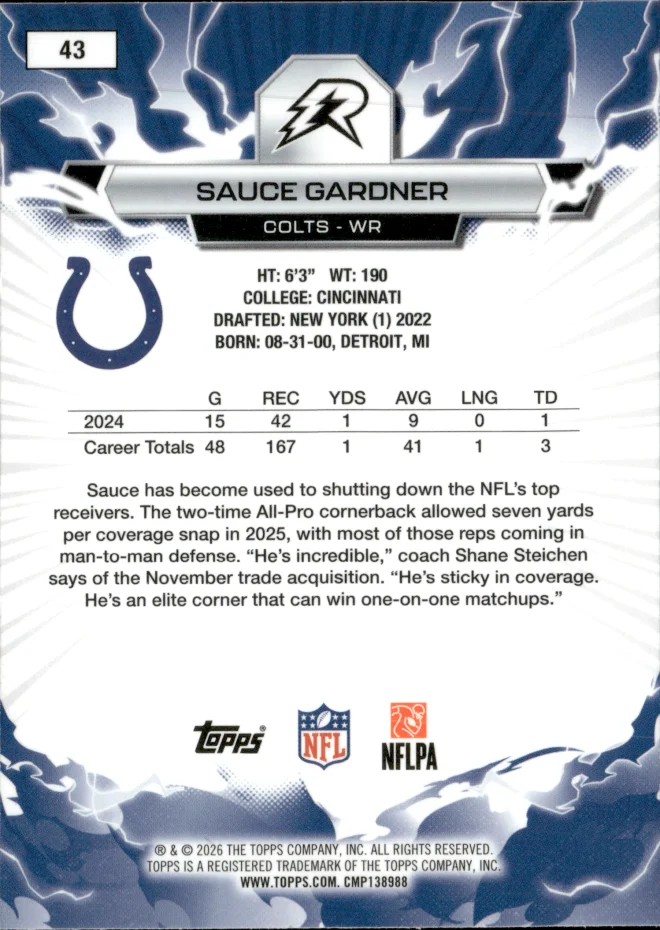 Sauce Gardner card back