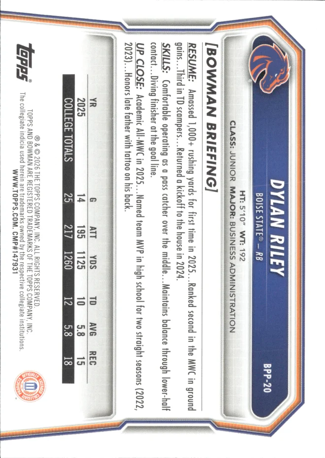 Dylan Riley card back