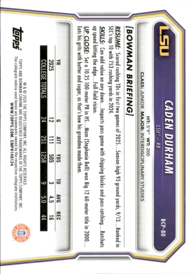 Caden Durham card back