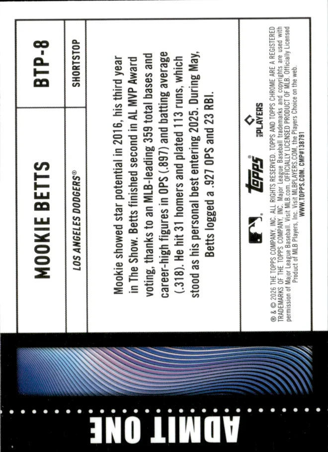 Mookie Betts card back