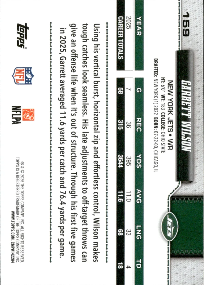 Garrett Wilson card back